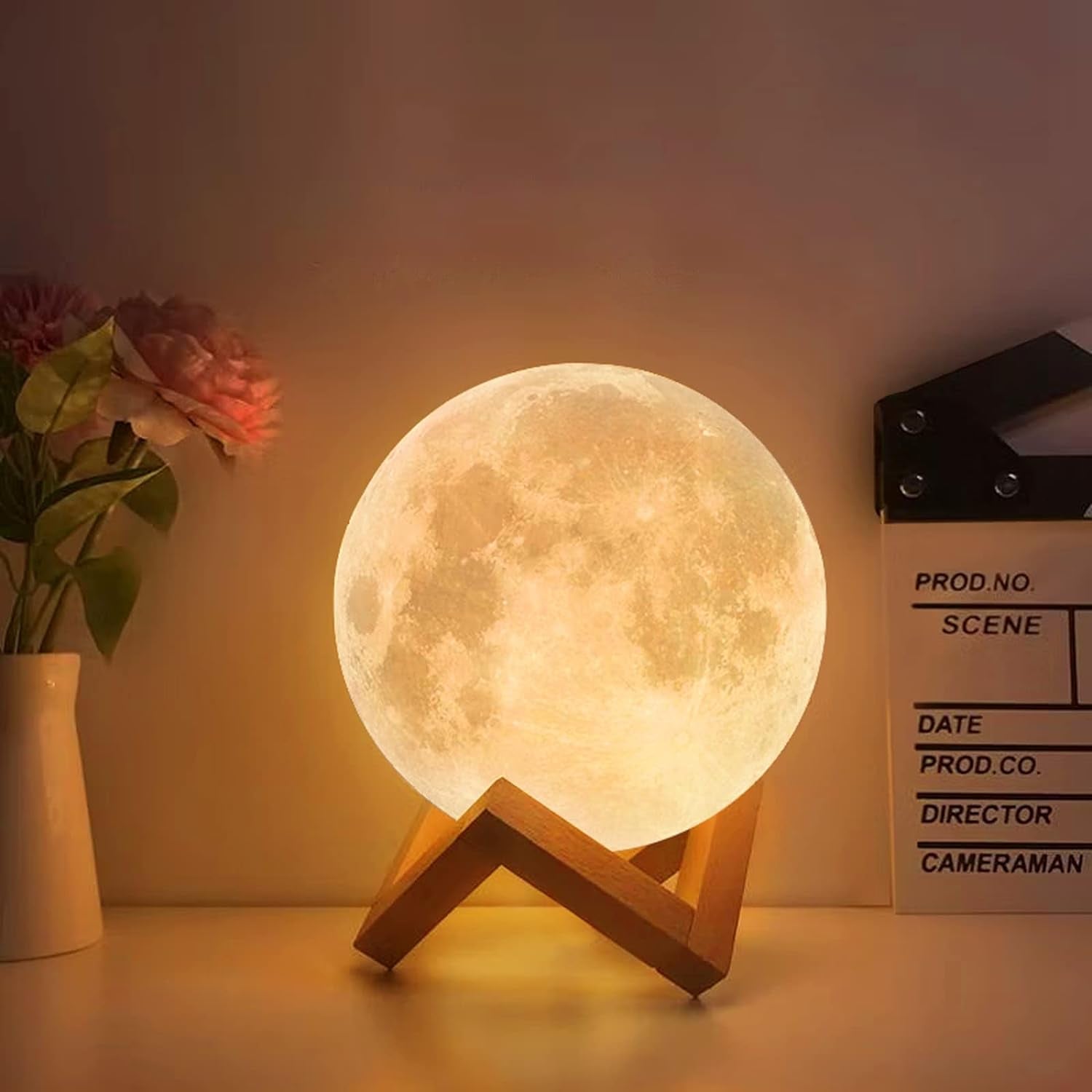 Lampada Luna 3D Stampa 15Cm 16 Colori RGB Telecomando Dimmerabile Con Toccare Il Controllo USB Ricaricabile Luce Notturna Con Adattatore Di Alimentazione [Classe Di Efficienza Energetica A+]