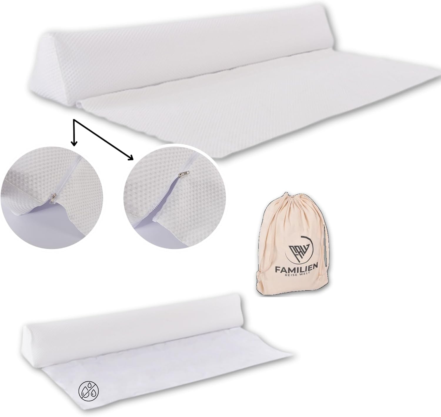 Maxx - Protezione Anticaduta Gonfiabile 3 in 1 per Bambini, Lunghezza 160 Cm, Altezza 20 Cm, Sicurezza Grazie Alla Protezione Dei Bordi Del Letto, Accessorio Da Viaggio Con Chiusura Lampo E