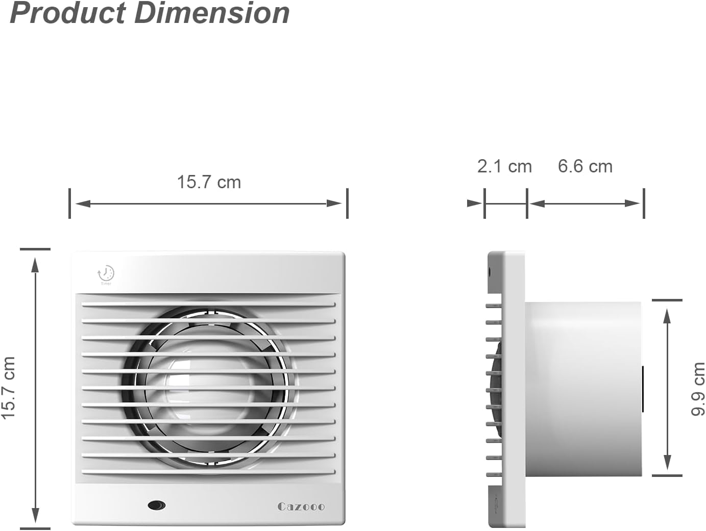 Ventilatore Da Bagno 100 Mm, Funzionamento Silenzioso, Basso Consumo Energetico, Montaggio a Parete Con Timer, per Cucina, Bagno, Serra, Garage, 4 Pollici, CAWW-09ET