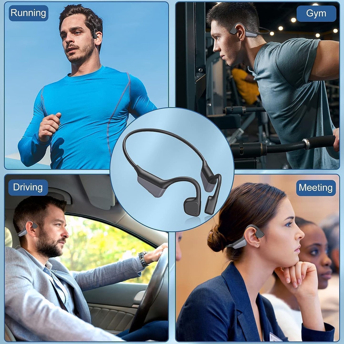 Cuffie a Conduzione Ossea, Cuffie a Orecchio Aperto Con Microfono, Auricolare Wireless Impermeabile, Cuffie Sportive Bluetooth 5.3 per Jogging, Ciclismo, Sport All'Aperto, Escursionismo