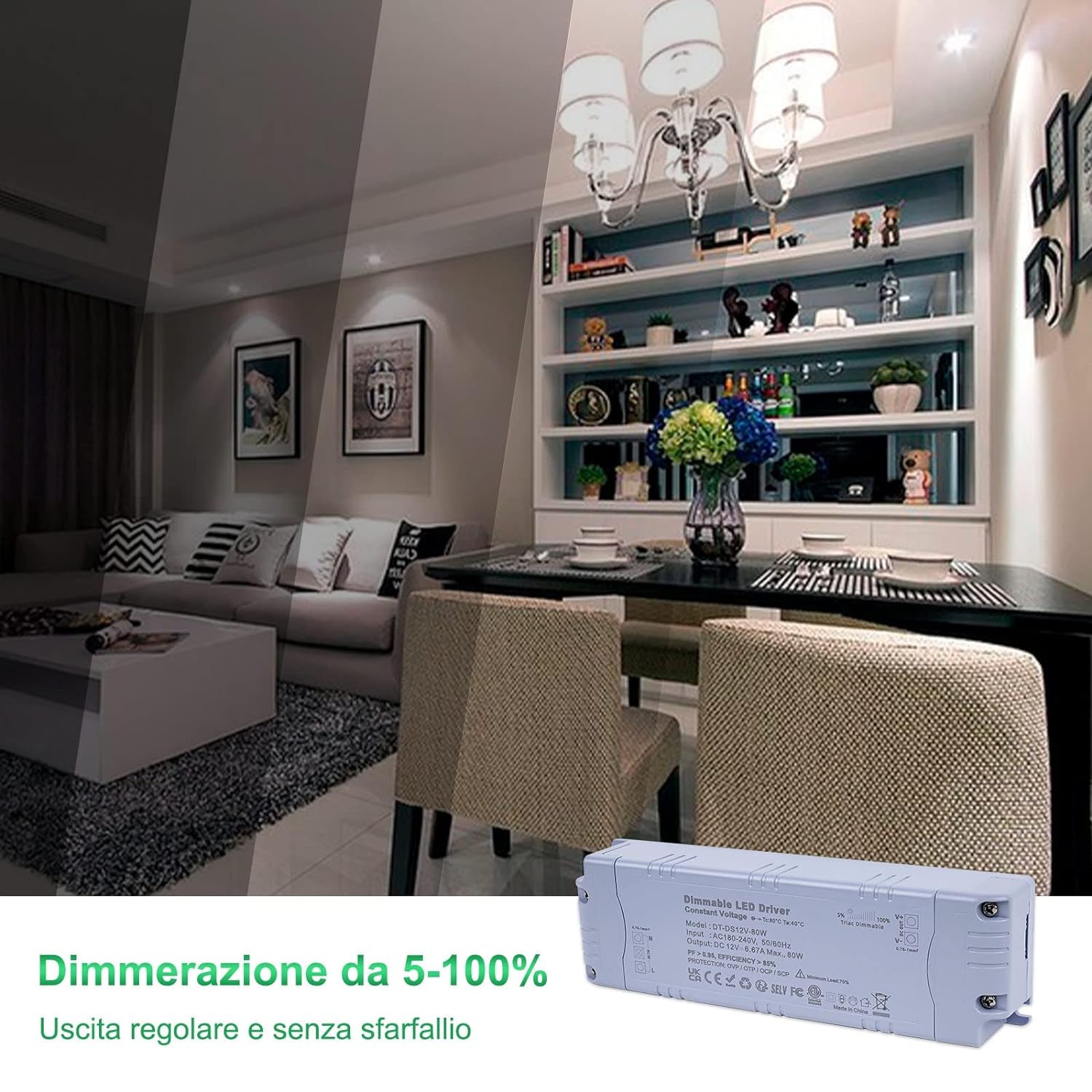 Trasformatore 12V 80W Dimmerabile Triac, Alimentatore 12V 6.66A, Driver LED Dimmerabile Interruttore AC 220V to DC 12V Trasformatori, Convertitore Di Bassa Tensione per Striscia LED