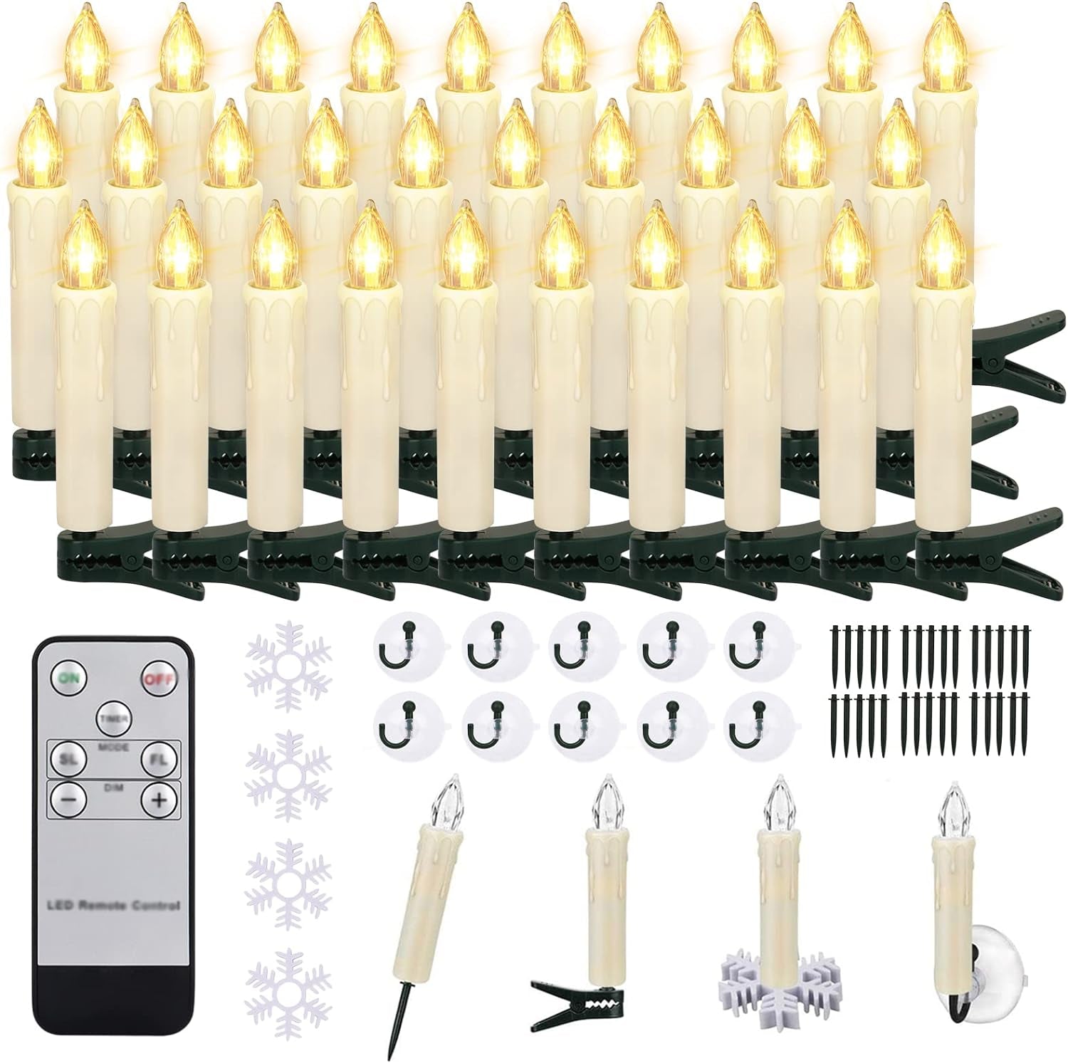 30 Candele a LED per Albero Di Natale, Senza Fili, Con Telecomando, Timer, Tremolante, Dimmerabili, per Albero Di Natale, Luci Da Giardino (30 Pezzi)