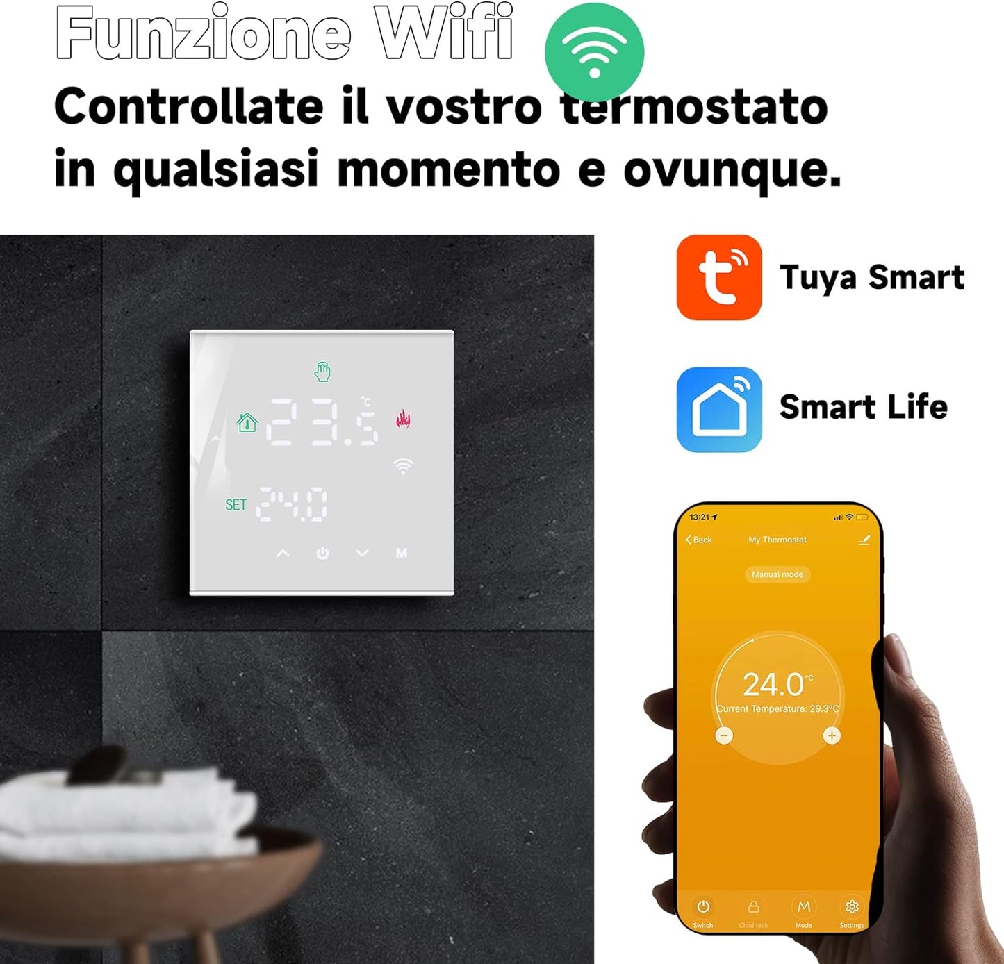 Termostato Wifi Caldaia a Gas,Termostato Programmabile Settimanale Intelligente，Termostato Controllo Con Tuya Samrt Compatibile Con Google Assistant E Alxe,Termostato Ambiente Digitale TGW60W-WPB