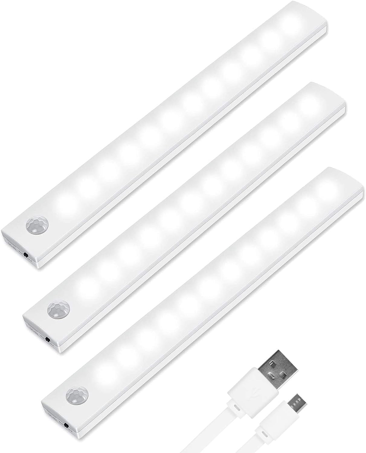 Luce per Armadio, 3Pcs Lampada Guardaroba 12 LED Con Sensore Di Movimento, Batteria Ricaricabile Luce Con Striscia Magnetica Adesiva, Luci Notturne per Armadio, Scale, Bagno, Camera, Corridoio