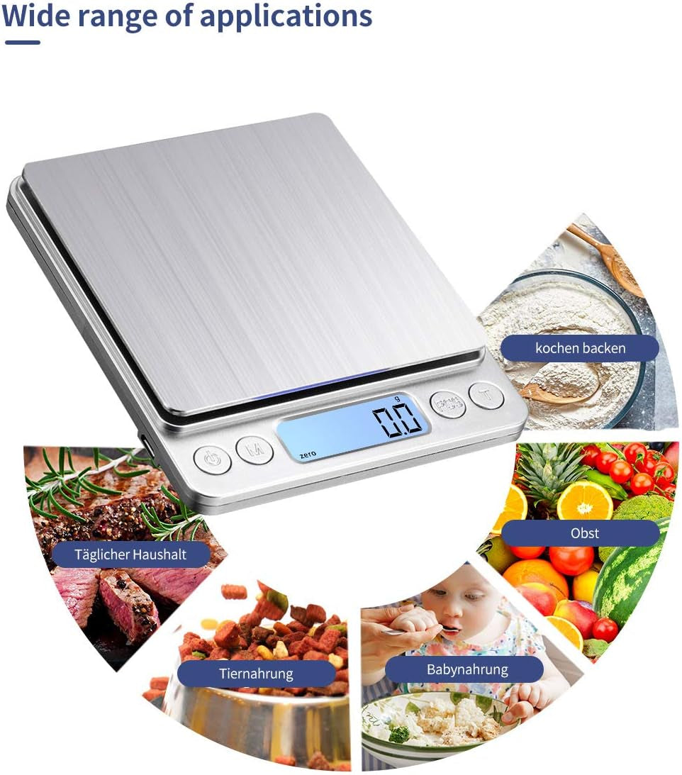 Bilancia Digitale Da Cucina Con USB, 3 Kg/0,1 G, Ad Alta Precisione, per Ingredienti Di Cottura, Gioielli, Francobolli E Caffè in Acciaio Inox