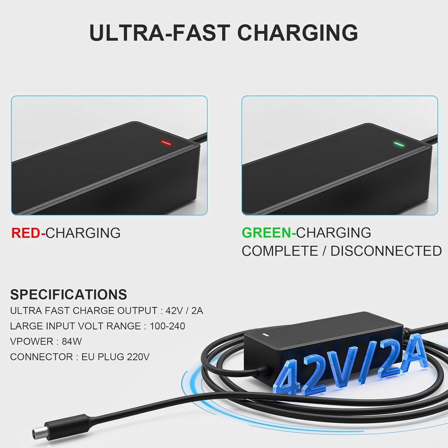 42V 2A Caricabatterie per Monopattini Elettrici per Ninebot ES1 ES2 ES4 ES3 E22E E25E E45E, Xiaomi M365, Pro, Pro 2, Mi 3, S1 S2, Caricabatterie 36V per Xiaomi E Ninebot Scooter