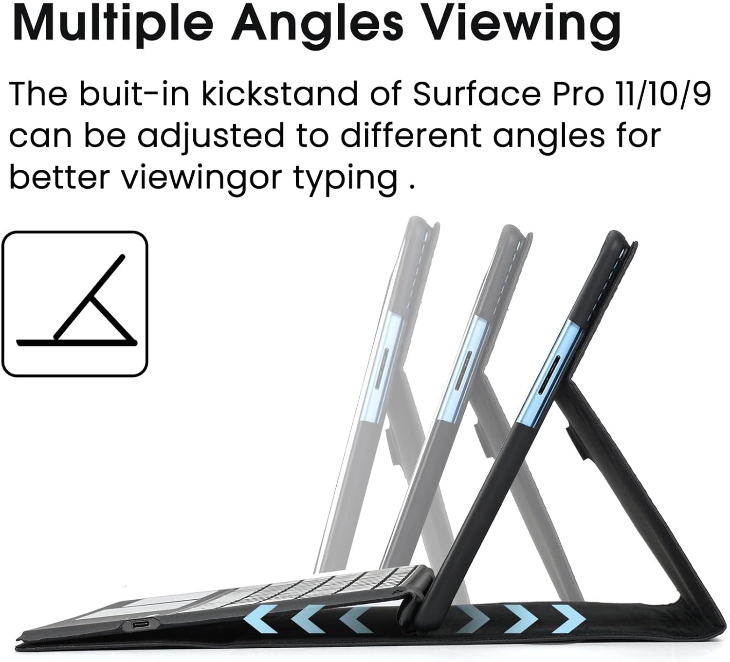 Custodia per Tablet Surface Pro 11, Pro 10,Pro 9 per Business Custodia Con Portapenne, Angolo Di Visualizzazione Multiplo Regolabile, Compatibile Con La Tastiera Type Cover