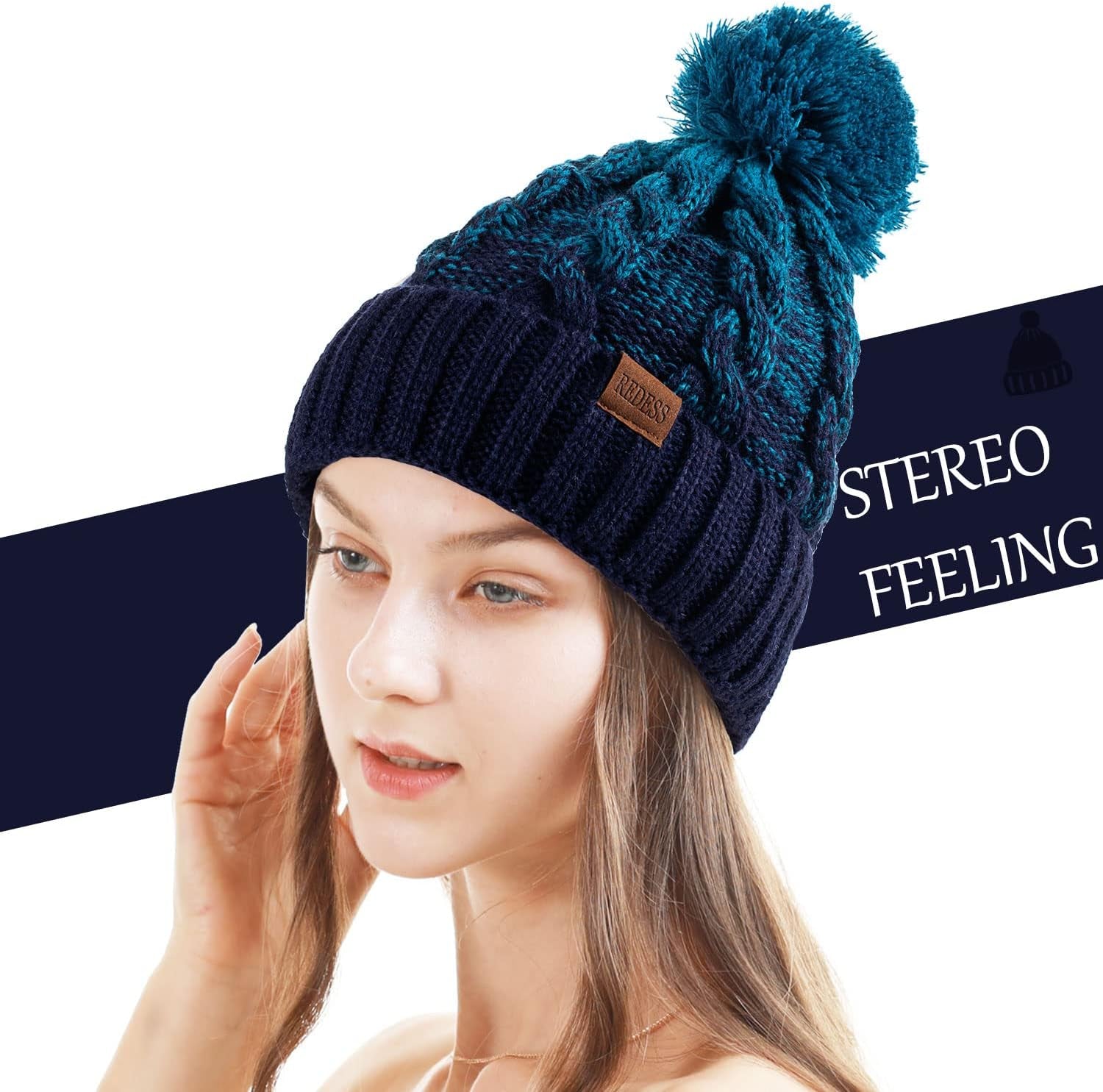 Cappello Invernale Da Donna Con Pom Pom Beanie Caldo Foderato in Pile Spesso Slouchy Snow Knit Chunky Baggy Skull Berretto Da Sci