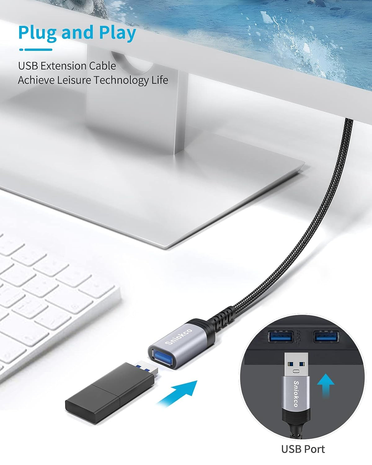 Cavo Prolunga USB 3.0 3M, Tipo a Cavo Di Prolunga Da Maschio a Femmina Trasferimento 5Gbps, Compatibile Con Tastiera, Mouse, Gamepad, Unità Flash, Disco Rigido, Playstation, Stampante E Altro