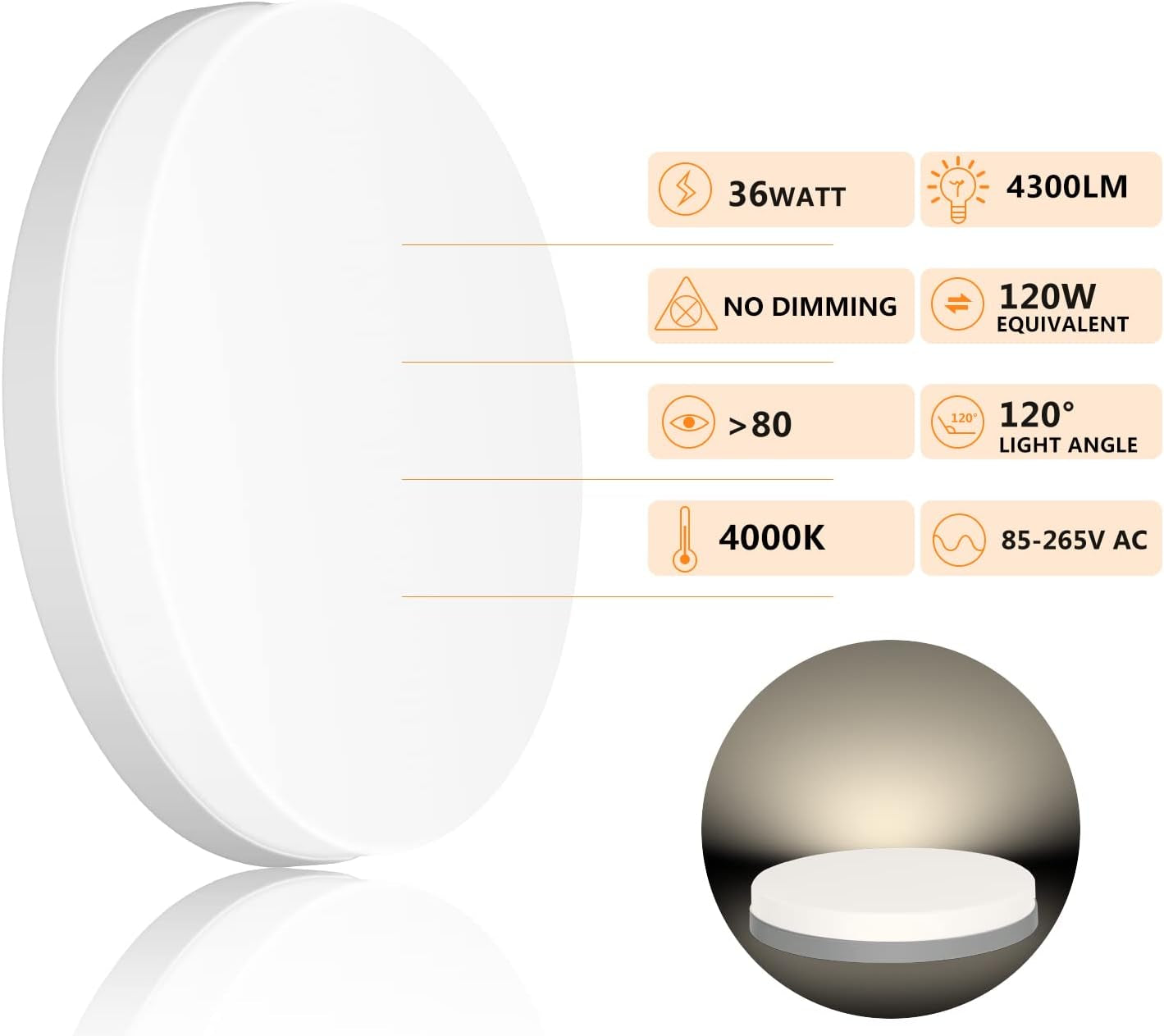 Plafoniera Led 36W Rotonda Bianco Naturale 4000K Plafoniere Led a Soffitto Bagno IP54 Impermeabile,Plafoniera Led Soffitto per Cucina Soggiorno Corridoio Ufficio Garage