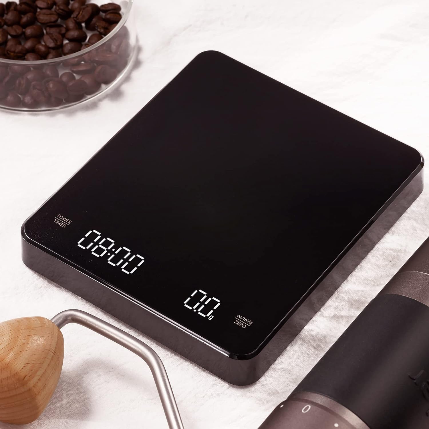 Bilancia Precisione Da Caffè Cucina Digitale Con Timer, Multifunzione per Alimenti Bilance Elettroniche Pro Con Display LED [Funzione Tara] 3000G 0,1 G / 0,1 Once / 0,1 Ml - Nero
