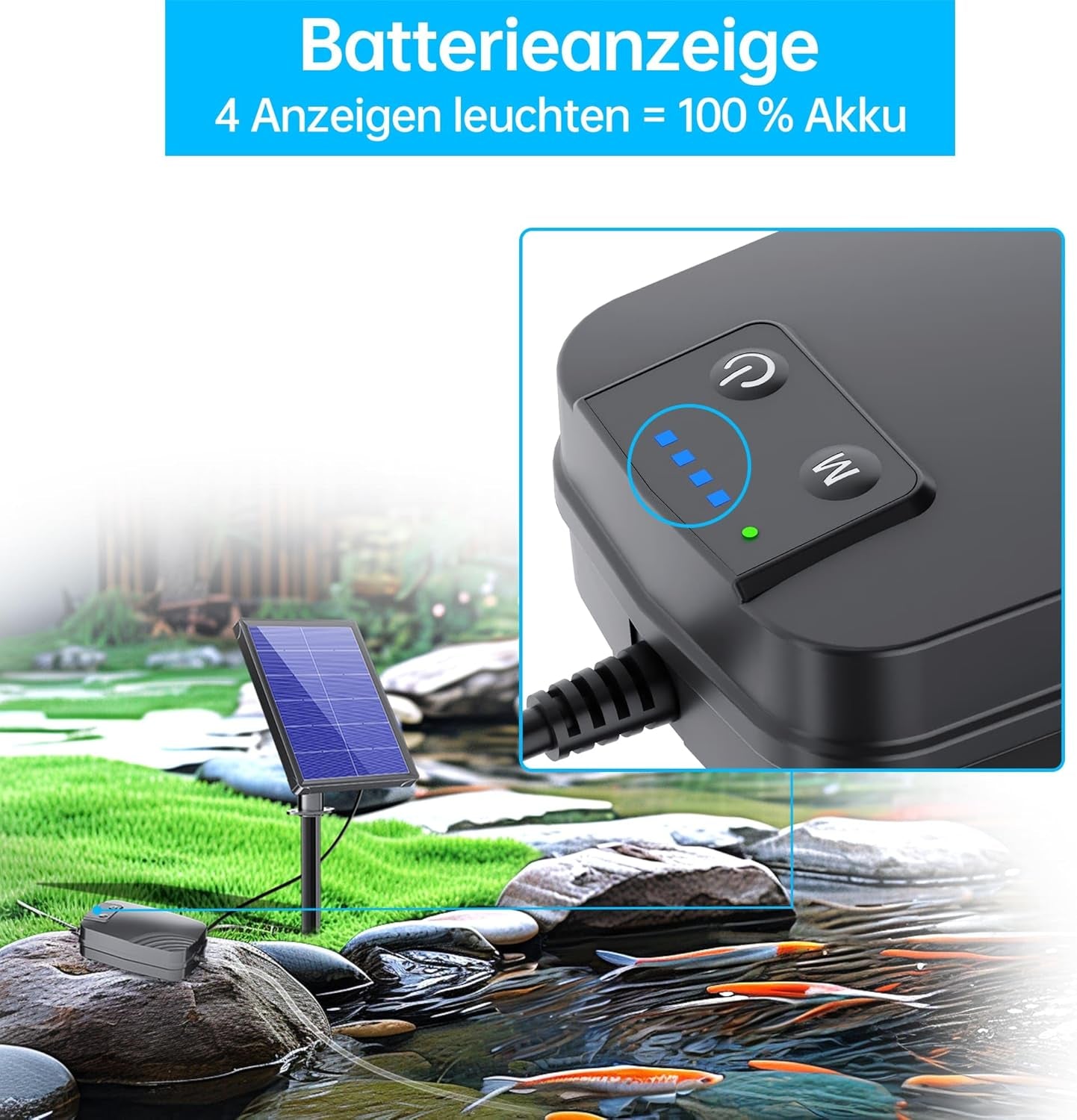 Aeratore per Stagno, Pompa Di Ossigeno per Stagno Solare, 4W, per Acquario, Pompa Di Ossigeno Con Ack, Pompa Ad Ossigeno, Stagno, 3 Modalità, 2 Pietre per Laghetto Da Giardino, Pesca
