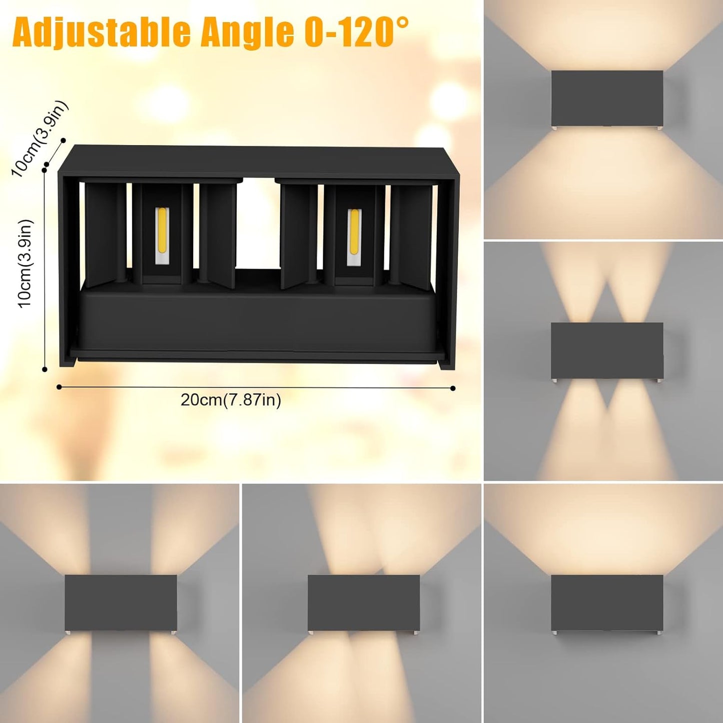 Lampade Da Parete 24W Esterno/Interno Moderno, Lampada Da Esterno Bianco Caldo 3000K Applique Da Parete, IP65 Impermeabile, Angolo Del Fascio Regolabile Applique(Nero)