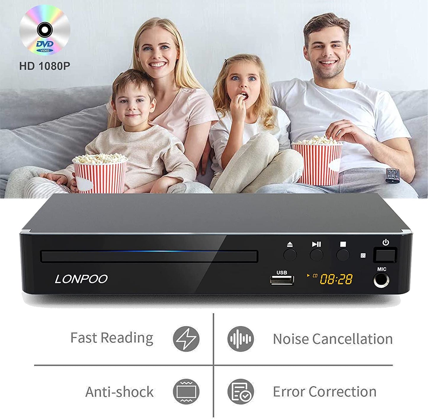 Lettore DVD Compatto per TV (1080P Upscaling Con Uscita Hdmi/Coxical/Av, Porta Ingresso USB E MIC, Multi-Regione Libera, Cavo HDMI E AV Incluso) (LP-099)