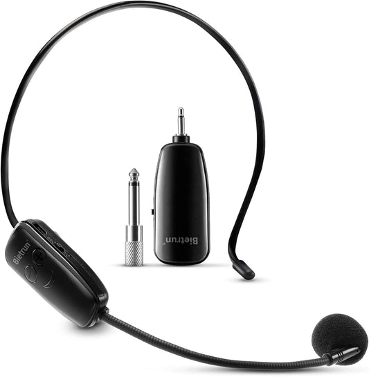 UHF 2 in 1 Microfono Wireless Professionale Microfono Archetto Wireless Auricolare O a Mano,Trasmissione 50 Metri,3,5 E 6,35 Mm,Per Voce Amplificatore,Presentazione,Insegnamento,Lezioni Ecc