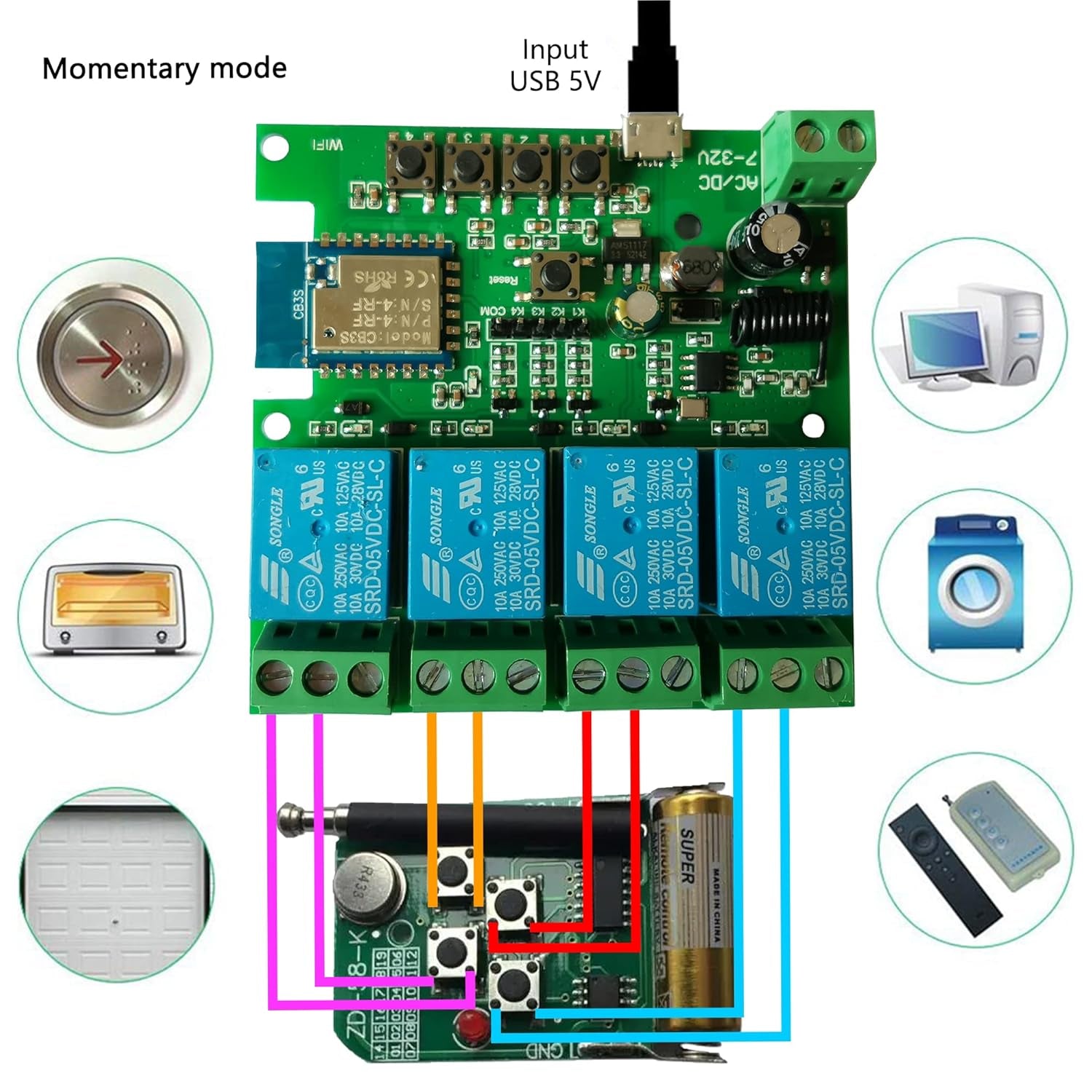 Modulo Relè Wifi Interruttore Intelligente a 4 Canali Interruttore Momentaneo/Autobloccante/Interblocco Interruttore Porta Garage Fai Da Te per Tuya/Vita Intelligente APP