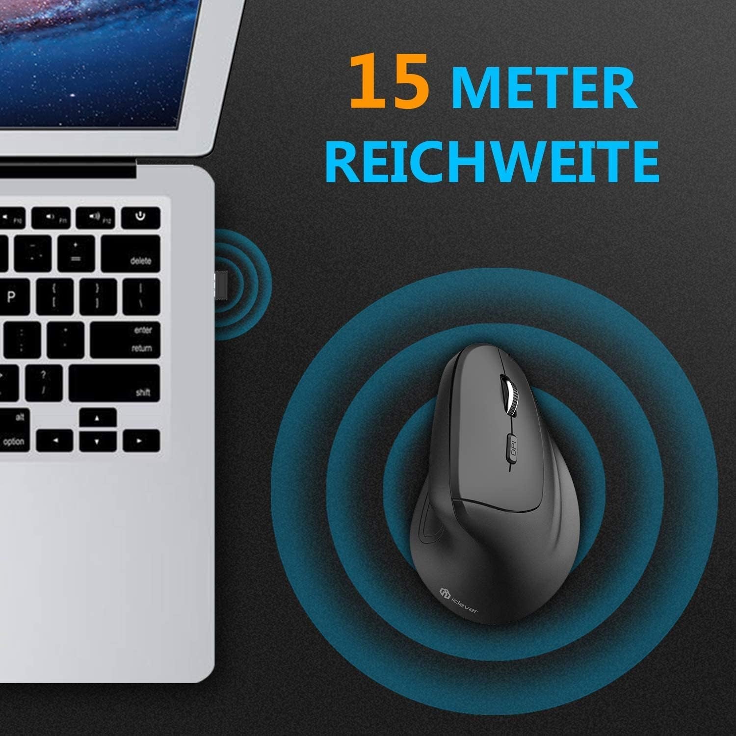 Mouse Verticale Mouse Senza Fili Ergonomico 6 Pulsanti Con DPI Regolabile 1000/1600/2000/2400 Mouse Ergonomico 2,4G Comodo per Laptop, Computer, Desktop, Mac, Windows, Mac OS