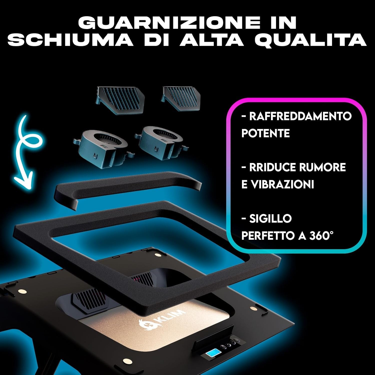 Everest Base Raffreddamento PC Portatile | Nuova 2024 | Supporto PC Portatile Con Ventola Turbo (4300 RPM) | Guarnizione in Foam per Massime Prestazioni | Evita Il Surriscaldamento | Da 15 a 17"
