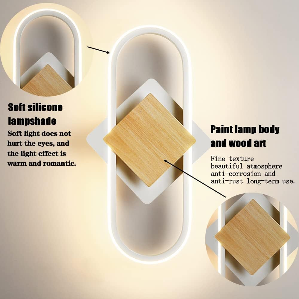 Applique LED Da Parete Interno Moderno,19W Lampada Da Parete Interni Decorazione Con Venature Legno,Bianco Naturale 4000K Lampade Muro per Camera Da Letto Soggiorno Corridoio Ufficio Quadrato