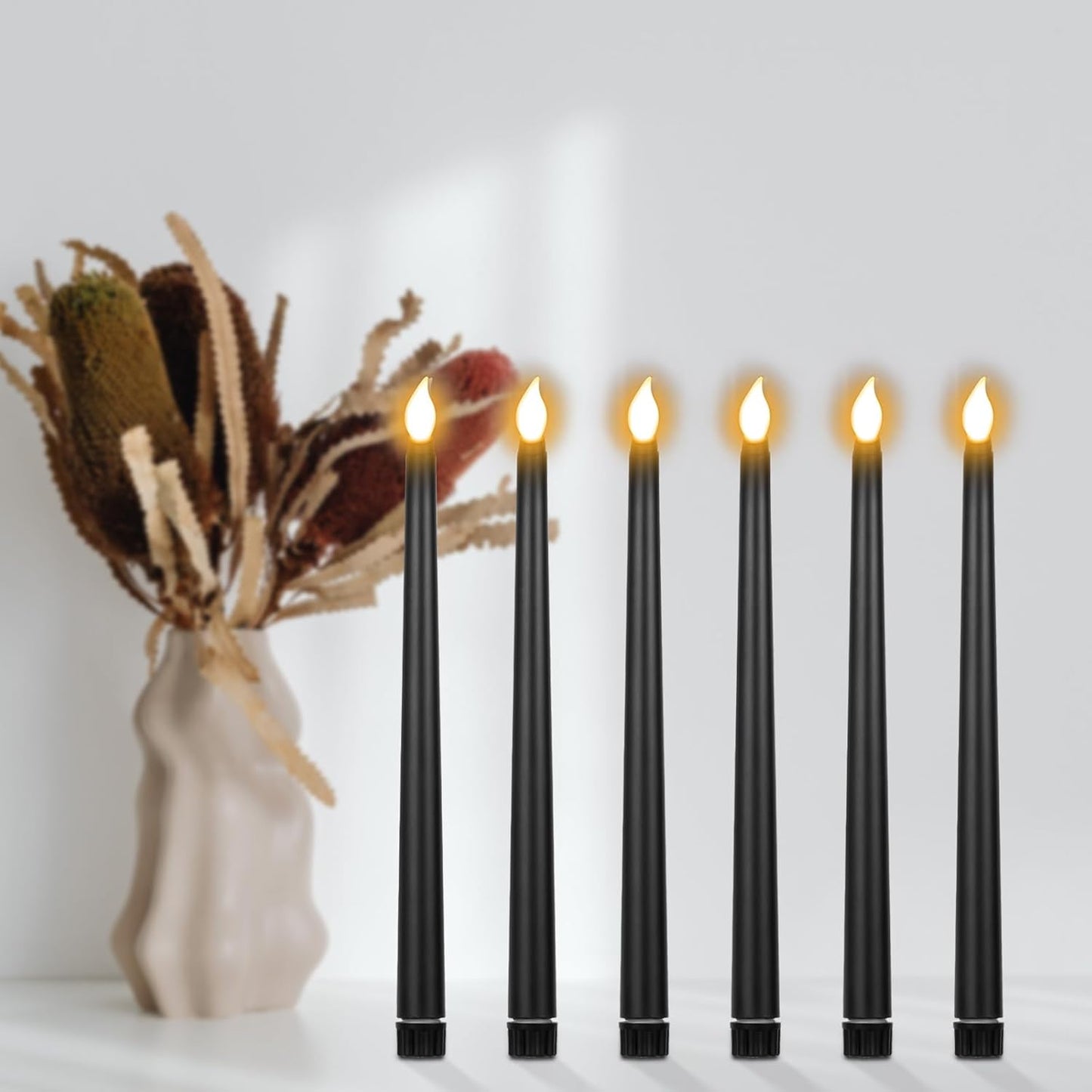 Candele LED Nere, 12 Pezzi Candele Senza Fiamma, Candele a Batteria Tremolante, Candele Elettriche per Natale, Ringraziamento, Festa (2.1 X 25 Cm)