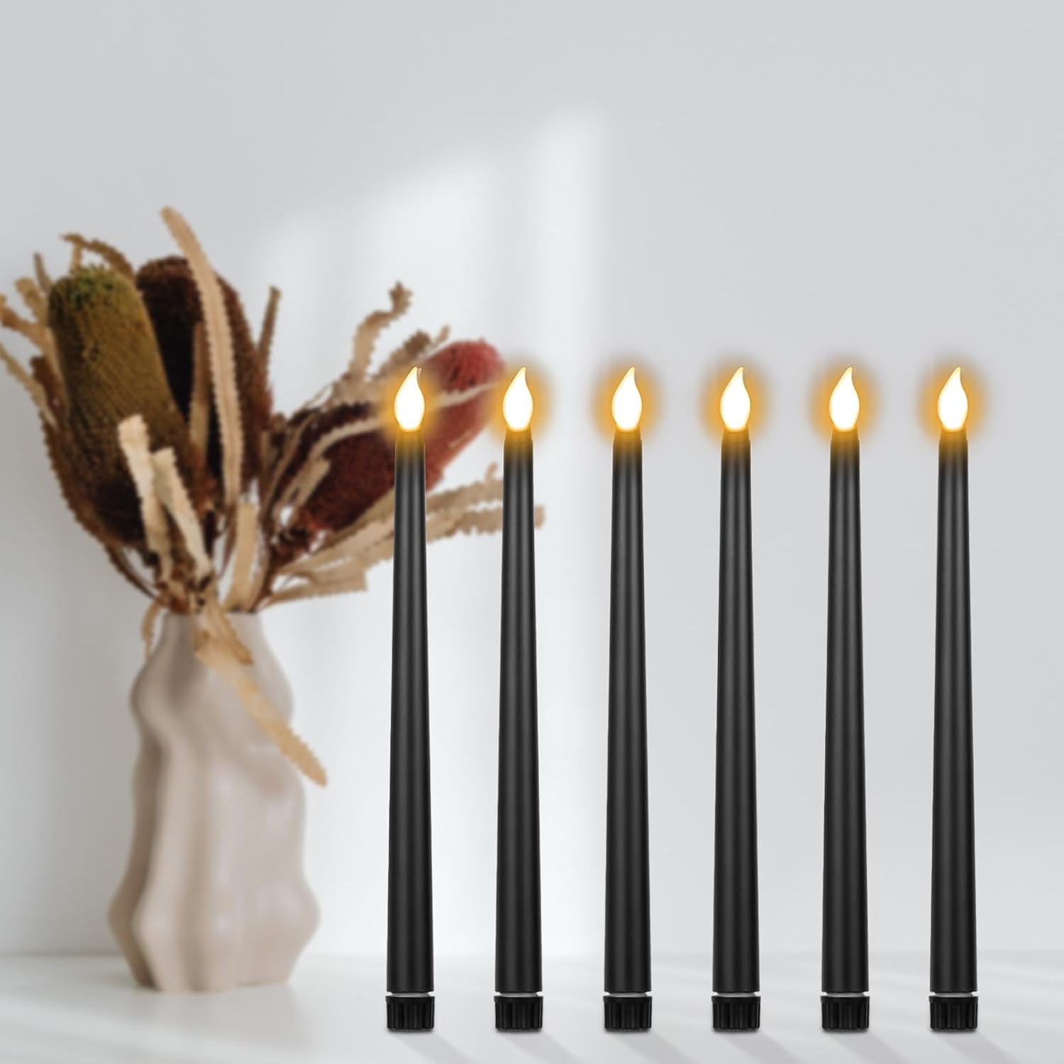 Candele LED Nere, 12 Pezzi Candele Senza Fiamma, Candele a Batteria Tremolante, Candele Elettriche per Natale, Ringraziamento, Festa (2.1 X 25 Cm)