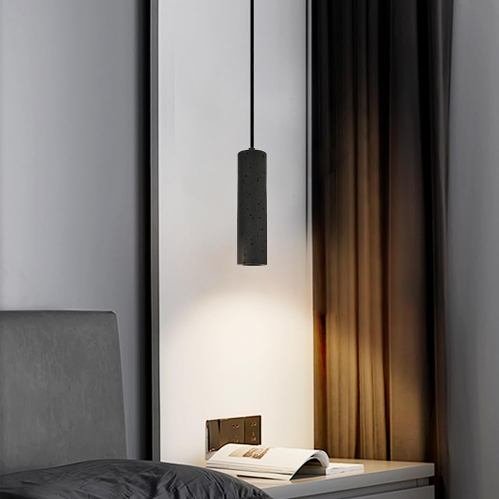 Lampada a Sospensione Singola,Lampadario Nero in Cemento,Lampadario Moderno Regolabile in Altezza,Lampada Industriale a Sospensione per Tavolo Da Pranzo, Comodino Cameretta, Cucina, Bar,Led 5W