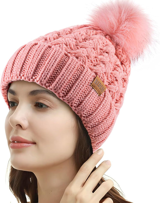 Cappello Invernale Da Donna Con Pompon Con Pompon Cappelli Caldi Foderati in Pile, Berretto Incrociato in Maglia Di Neve Spessa E Morbida per Le Signore