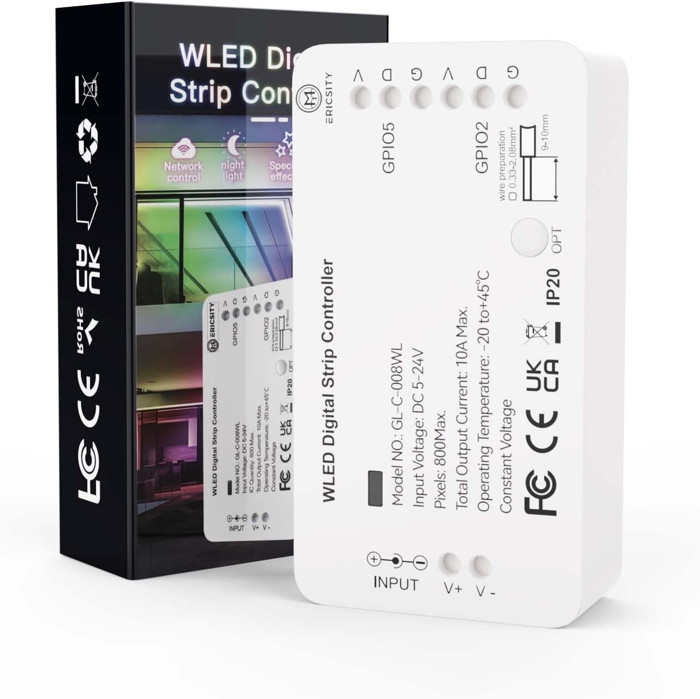 WLED Addressable Strip Controller ESP8266 Web Server per Il Controllo Di Neopixel (WS2812B, WS2811, SK6812) LED O Anche Di Chipset SPI 5-24 Volt WIFI Smart LED Installazione Domestica