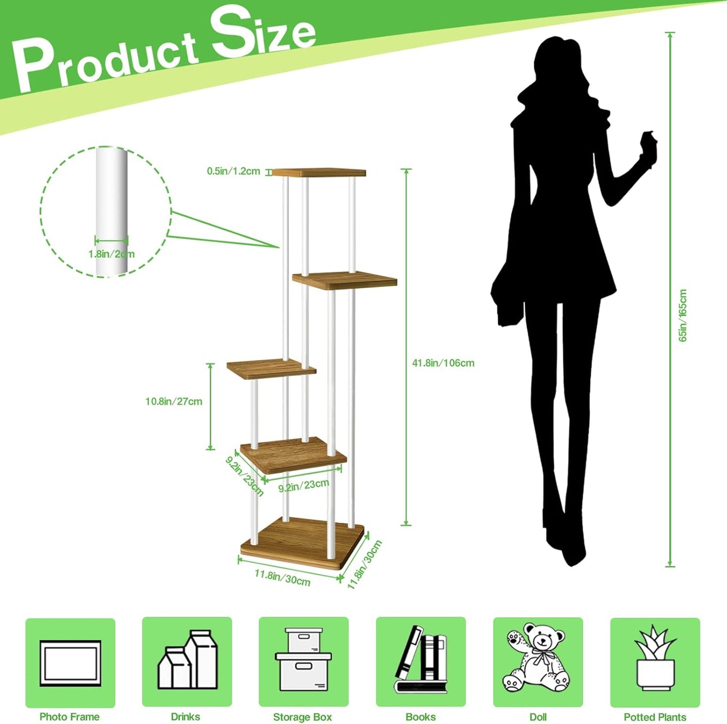 Supporto per Piante Alto in Legno a 5 Ripiani, in Metallo, per Vasi Di Fiori, Mensole Angolari, Scaffale per Fioriere, Organizer per Balcone, Giardino, Interni Ed Esterni (Bianco)