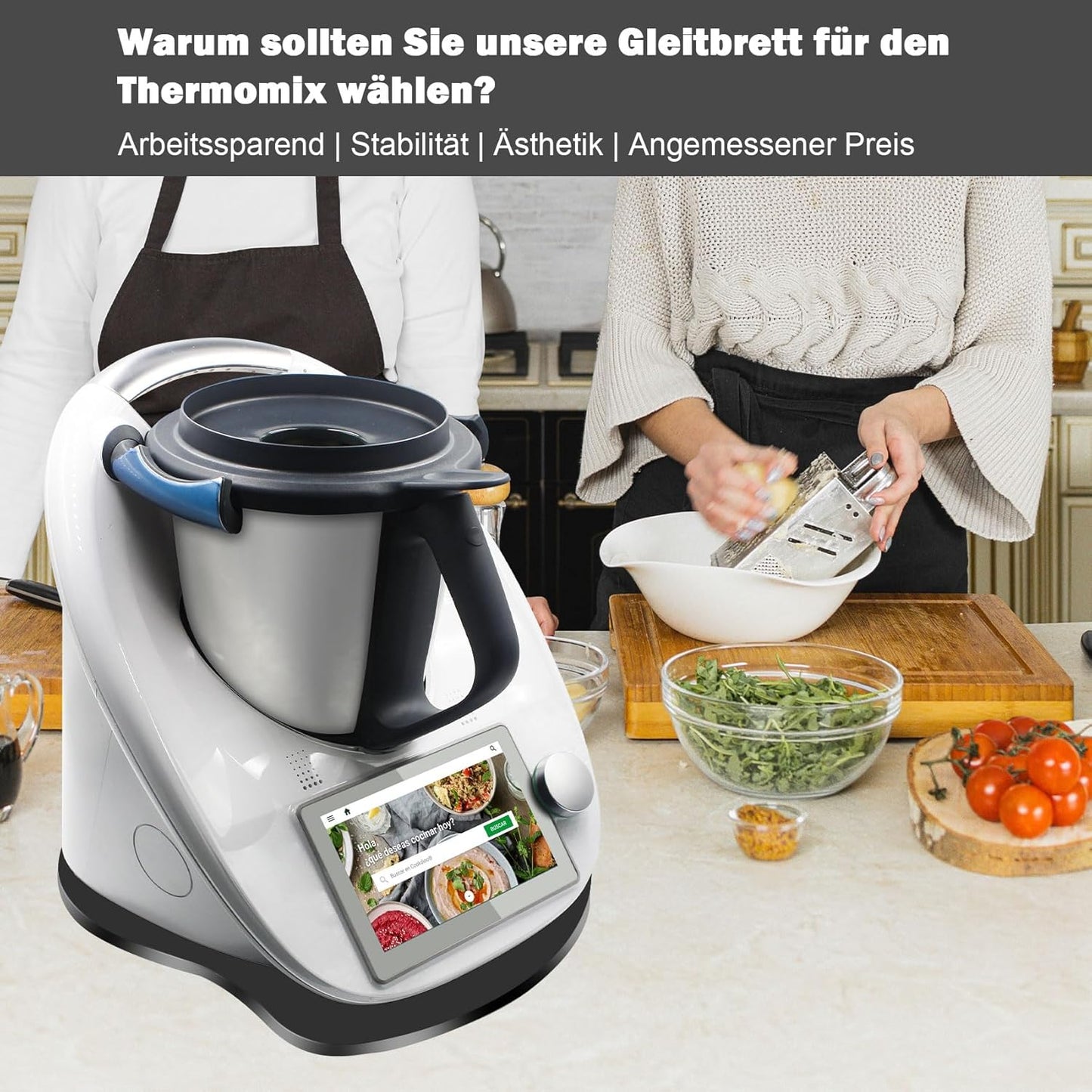 Per Bimby TM6 TM5 - Tavola Scorrevole in Acrilico, per Bimby Vorwerk Robot Da Cucina TM 6 Accessori (Nero Lucido)