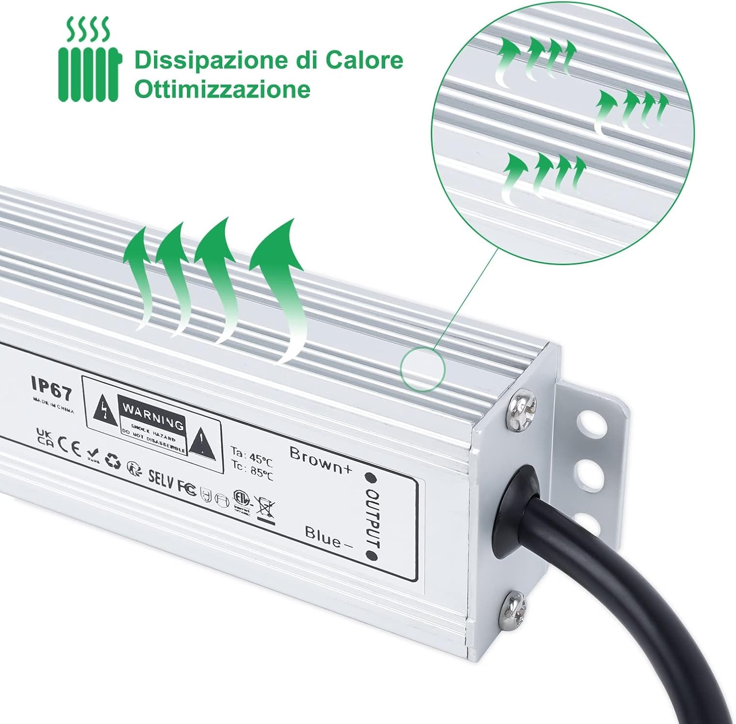 Trasformatore LED 24V 60W Alimentatore 2.5A Impermeabile IP67 Driver LED AC 100-260V a DC 24V Trasformatori Da Esterno Adattatore LED a Tensione Costante LED Power Supply Bassa Tensione