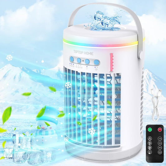 Condizionatore Portatile, Climatizzatore Portatile Silenzioso, 5 in 1 Aria Condizionata Portatile, Raffrescatore D'Aria, Condizionatore Portatile Senza Tubo, 3 Velocità, 2 Modalità Di Nebbia, 1400Ml