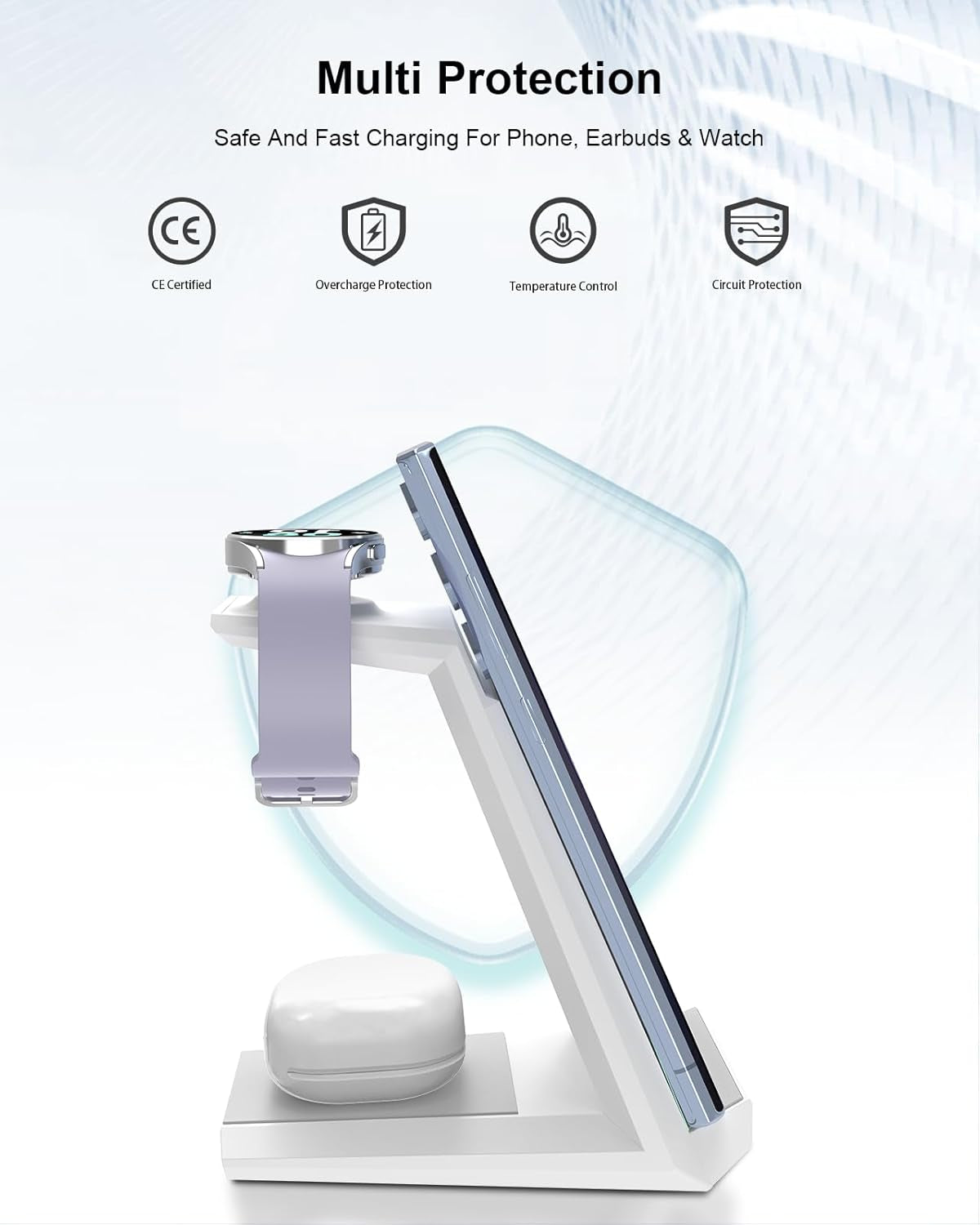 AD - Caricatore Senza Fili 3 in 1, Compatibile Con Galaxy Watch 6/5/5 Pro/4/3/Active 2, per Samsung S24 S23 S22 Ultra S21 Note 20 Galaxy Buds (Bianco1)