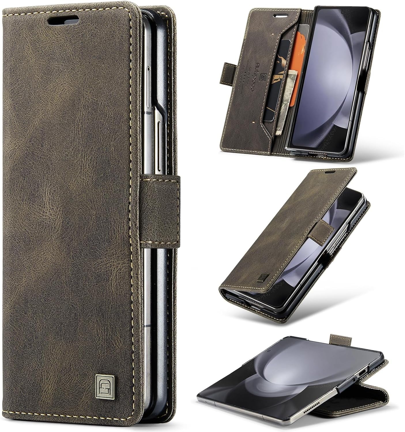 - Custodia a Portafoglio per Galaxy Z Fold 5 Con Blocco RFID, Antiurto [Slot per Schede] [Pelle PU Di Alta Qualità] [Chiusura Magnetica] Custodia Verticale in Pelle Compatibile Con Samsung