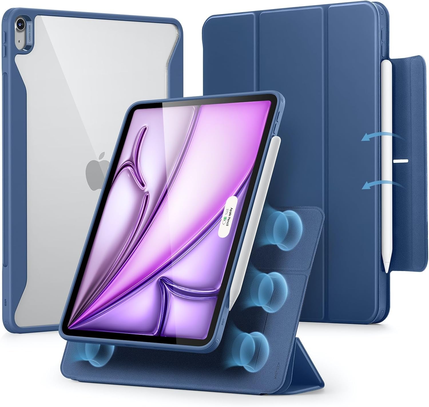 Cover per Ipad Air 13 Pollici M2 2024, Custodia Magnetica Rimovibile, Supporto per Pencil Pro/Pencil USB-C, Supporto Verticale E Orizzontale, Auto Attivazione/Standby, Serie Rebound 360, Blu