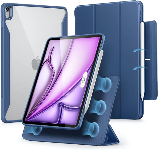 Cover per Ipad Air 13 Pollici M2 2024, Custodia Magnetica Rimovibile, Supporto per Pencil Pro/Pencil USB-C, Supporto Verticale E Orizzontale, Auto Attivazione/Standby, Serie Rebound 360, Blu