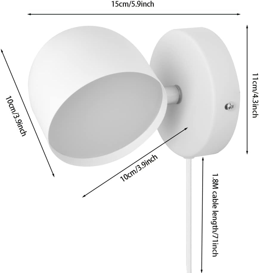 Lampada Da Parete Interno Con Spina, LED 9W Applique Da Parete Touch Control Dimmerabile, Girevole a 350° Lampada Da Comodino, 3000K Bianco Caldo Regolabile Luce Lettura per Camera Da Letto,Bianca