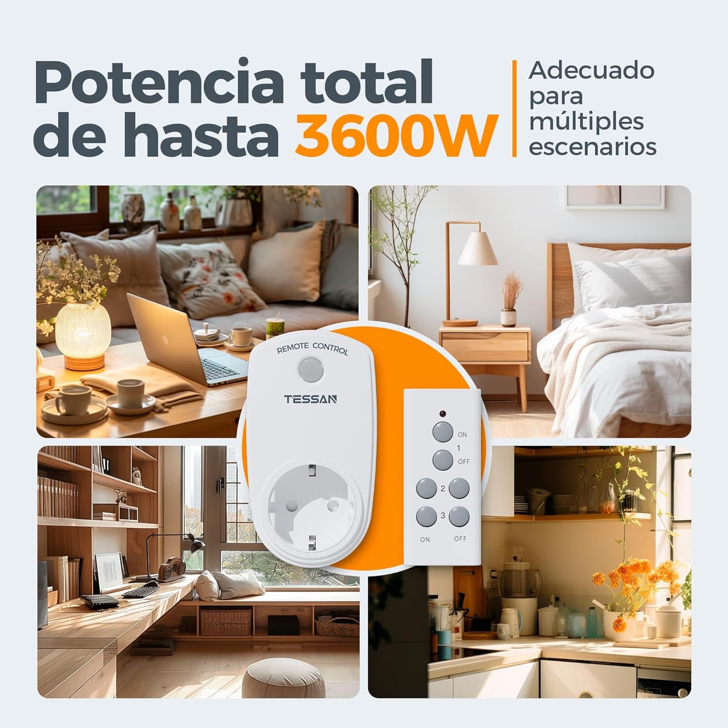 Presa Con Telecomando, 3+1 Insieme Presa Telecomandata, 3600W Prese Telecomandate, 30,5M Presa Con Telecomando a Distanza, Viene Fornito Con Batteria Prese Con Telecomando, Insieme Bianco