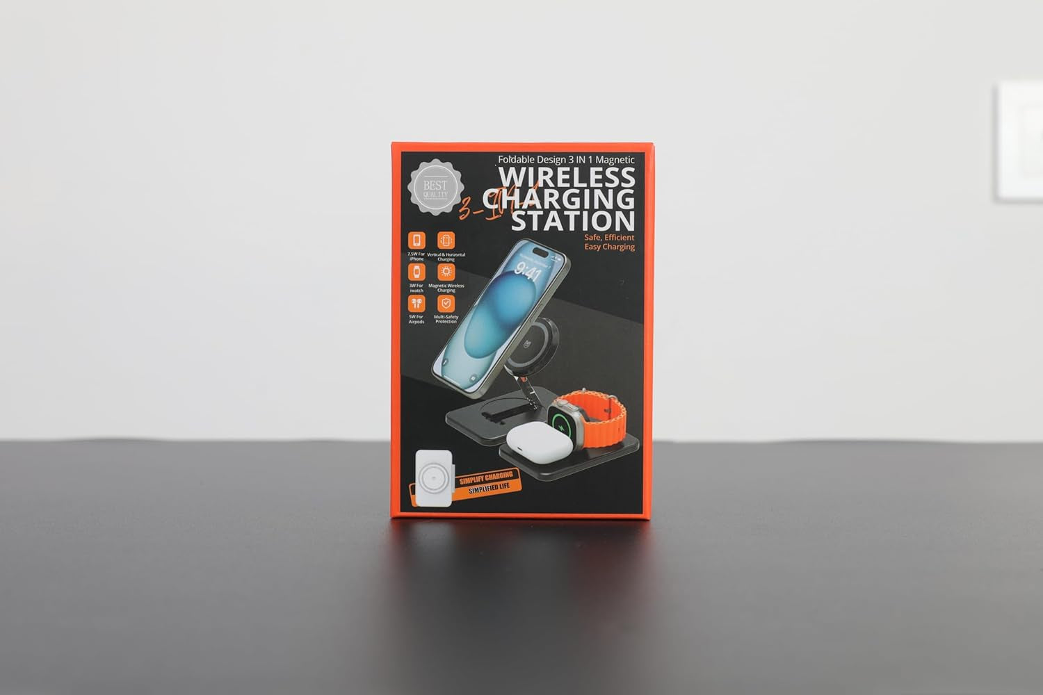 Caricatore Con Magsafe, 3 in 1 Stazione Di Ricarica per Apple Watch E Iphone 15/14/13/12/Pro Max, Caricatore Wireless per Iwatch 2-Ultra 2, Base Caricabatterie Wireless per Airpods 2-Pro-Nero