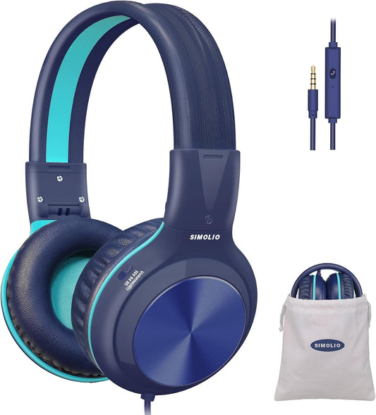 Cuffie Cablate per Bambini, Scuola, Viaggi, Volume Sicuro 85Db/94Db/104Db, Cuffie Over-Ear per Ragazzi Con Microfono E Shareport, Pieghevoli, Resistenti E Regolabili, per Adolescenti E Adulti,