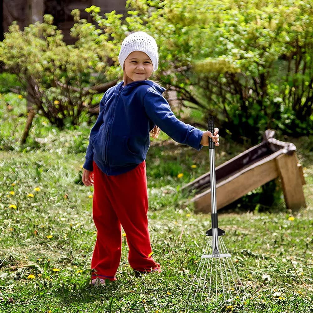 Rastrello Regolabile Pieghevole per Giardino, Rastrello a Foglie, Espansione, Metallo, Rastrello Telescopico, Foglie per La Pulizia, Rastrello Di Malvasi, Erbe, per Giardino, Garage