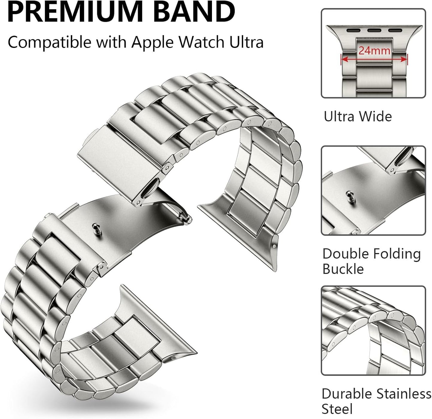 Cinturino in Metallo Compatibile Con Cinturino Apple Watch 49Mm 45Mm 44Mm 42Mm 41Mm 40Mm 38Mm, Cinturini Di Ricambio in Acciaio Inossidabile per Iwatch Series 8 7 6 5 4 3 2 1 Ultra SE