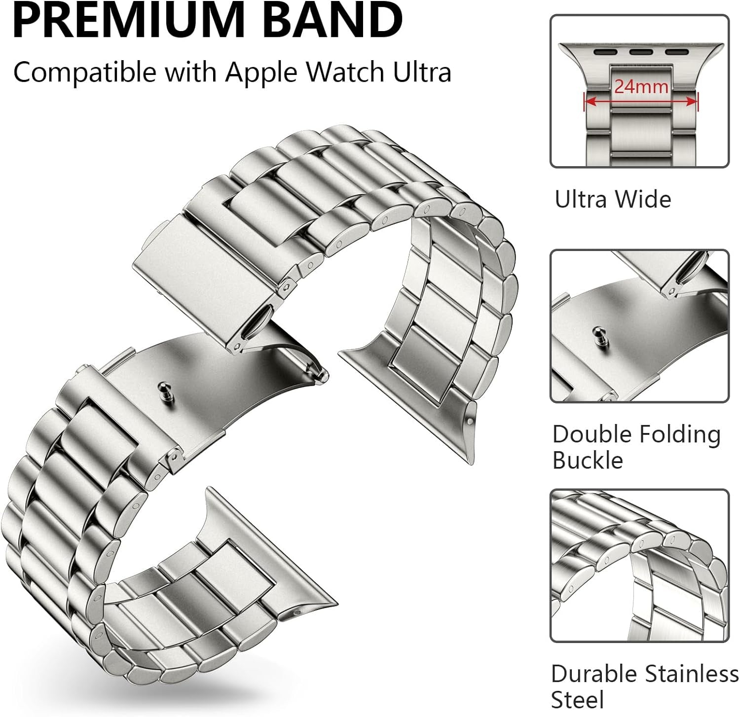 Cinturino in Metallo Compatibile Con Cinturino Apple Watch 49Mm 45Mm 44Mm 42Mm 41Mm 40Mm 38Mm, Cinturini Di Ricambio in Acciaio Inossidabile per Iwatch Series 8 7 6 5 4 3 2 1 Ultra SE