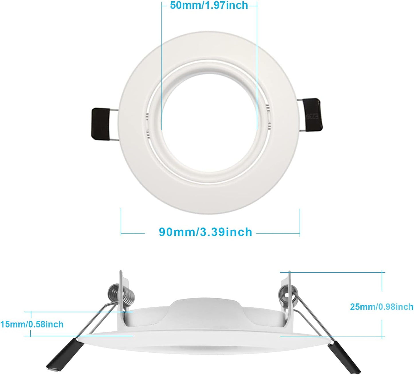 Cornice Faretto Incasso Cartongesso Gu10,Portafaretto Da Incasso Rotondo Bianco,Faretti Led Da Incasso per Cartongesso Incl.Portalampada Gu10,Orientabili a 35°,Per 50Mm LED E Alogeno,Set Da 20