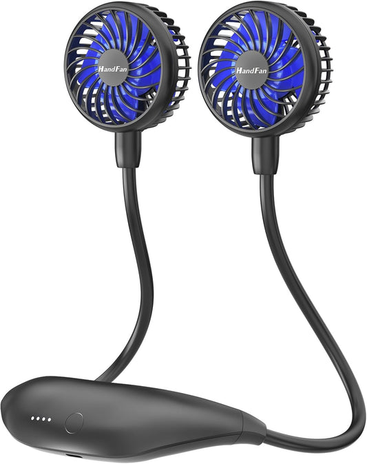Ventilatore Collo Portatile,5000Mah USB Ventilatore,Mini Doppia Ventola 360° Girevole 6 Velocità 26 Ore Di Orario Di Lavoro per Viaggi,Sport