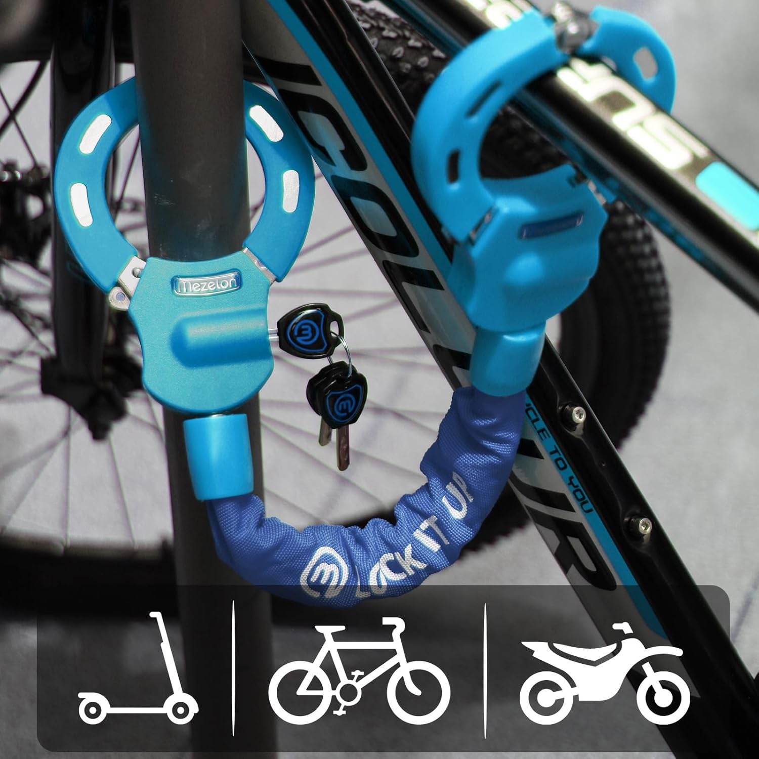 Antifurto Bici | Antifurto Monopattino Elettrico, Catena Lucchetto (4 Colori) Ideali per Biciclette, Scooter Elettrico, Moto