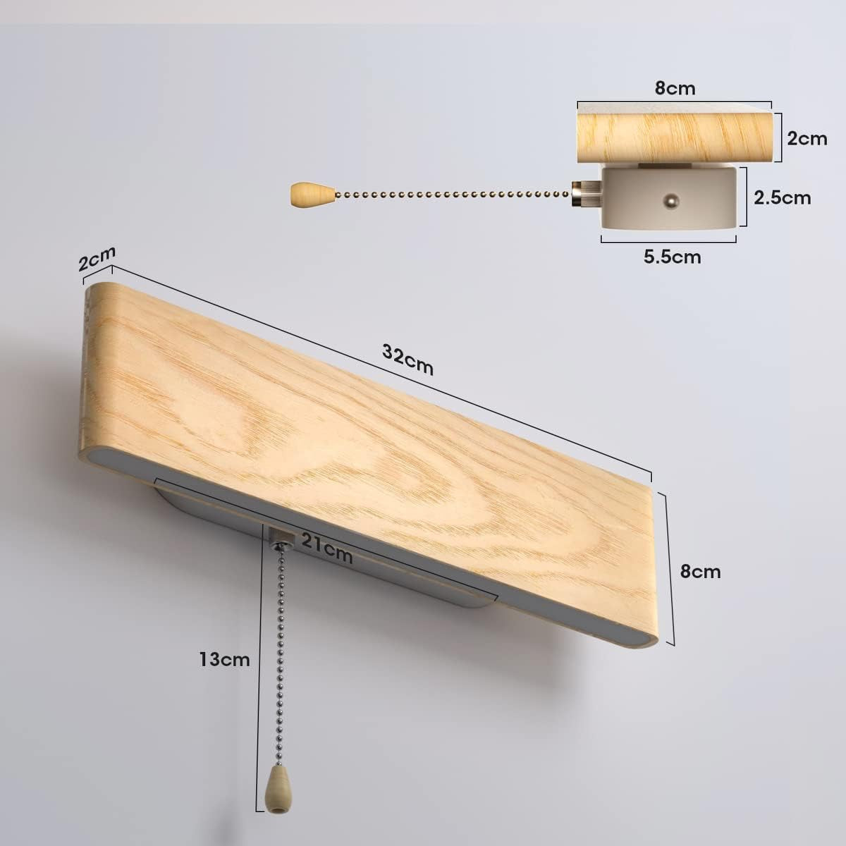 Applique Da Parete LED, Lampada Da Parete Interno Con Interruttore in Legno 360° Girevole LED Applique per Soggiorno Camera Da Letto Corridoio Bianca Calda Lampada a Muro (32Cm)
