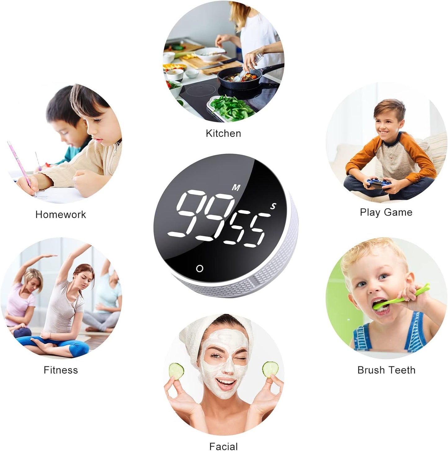 Timer Da Cucina Grande LED Magnetico Con Conto Alla Rovescia, Timer Visivo, Facile per Bambini, Anziani, Insegnanti E per La Classe, per Cucinare Fitness, per Insegnare Il Bagno, Bianco