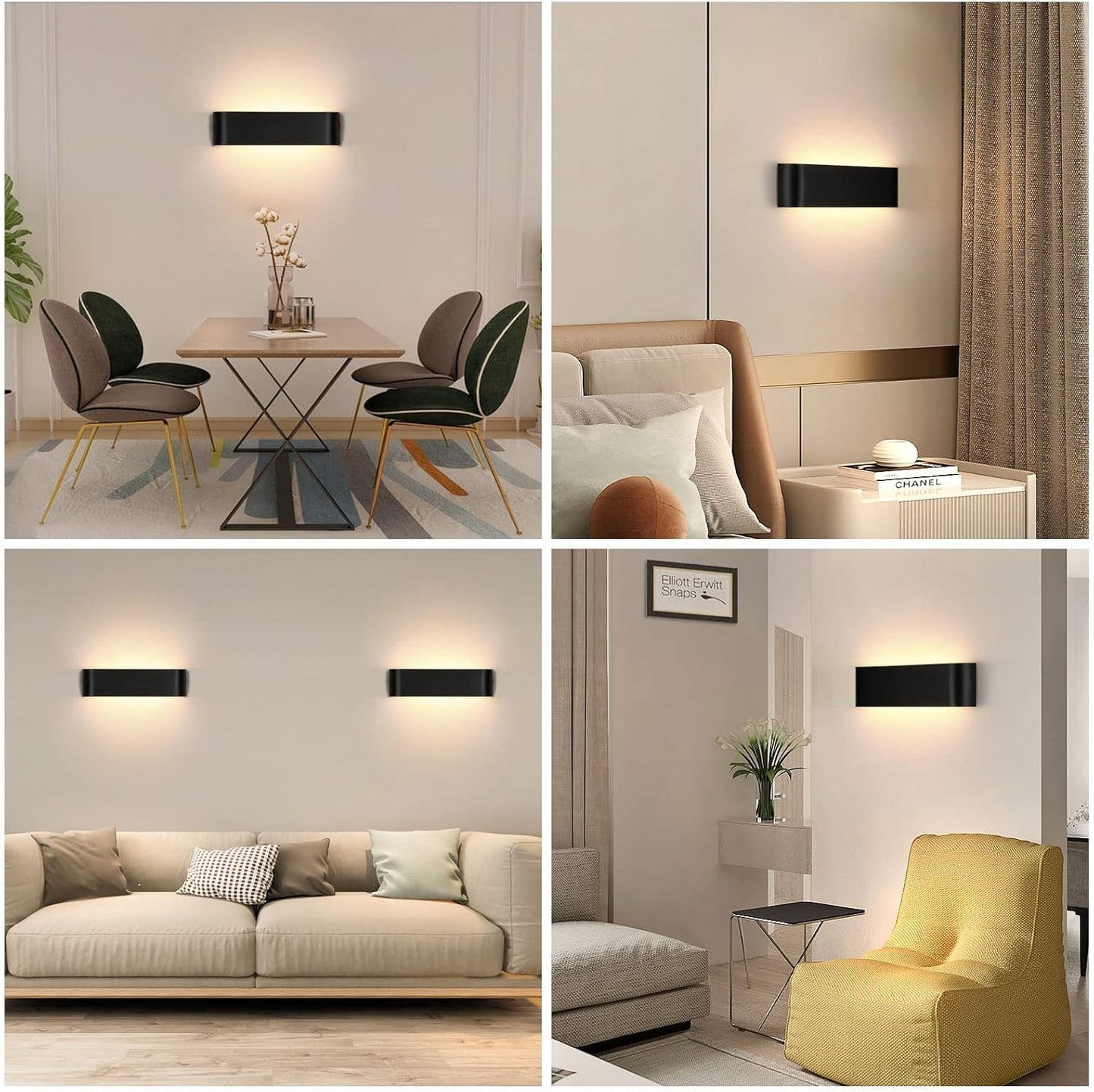 16W Lampada Da Parete Interno LED, Applique Da Parete Nero, Illuminazione Moderna per Camera Soggiorno, Allumialdonio Puro Con Luce IP44, Bianco Caldo, 30Cm