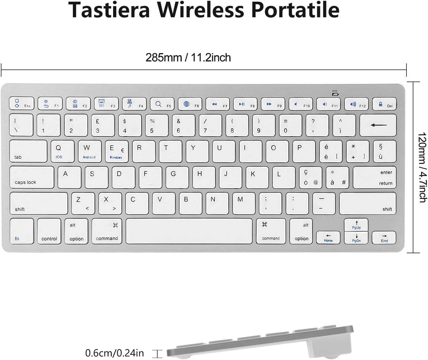 Tastiera Bluetooth Italiana, Wireless Tastiera Portatile Light per Tablet Ipad, Samsung, Huawei, Ios, Android, Windows E Qualsiasi Dispositivo Abilitato Bluetooth, Bianco